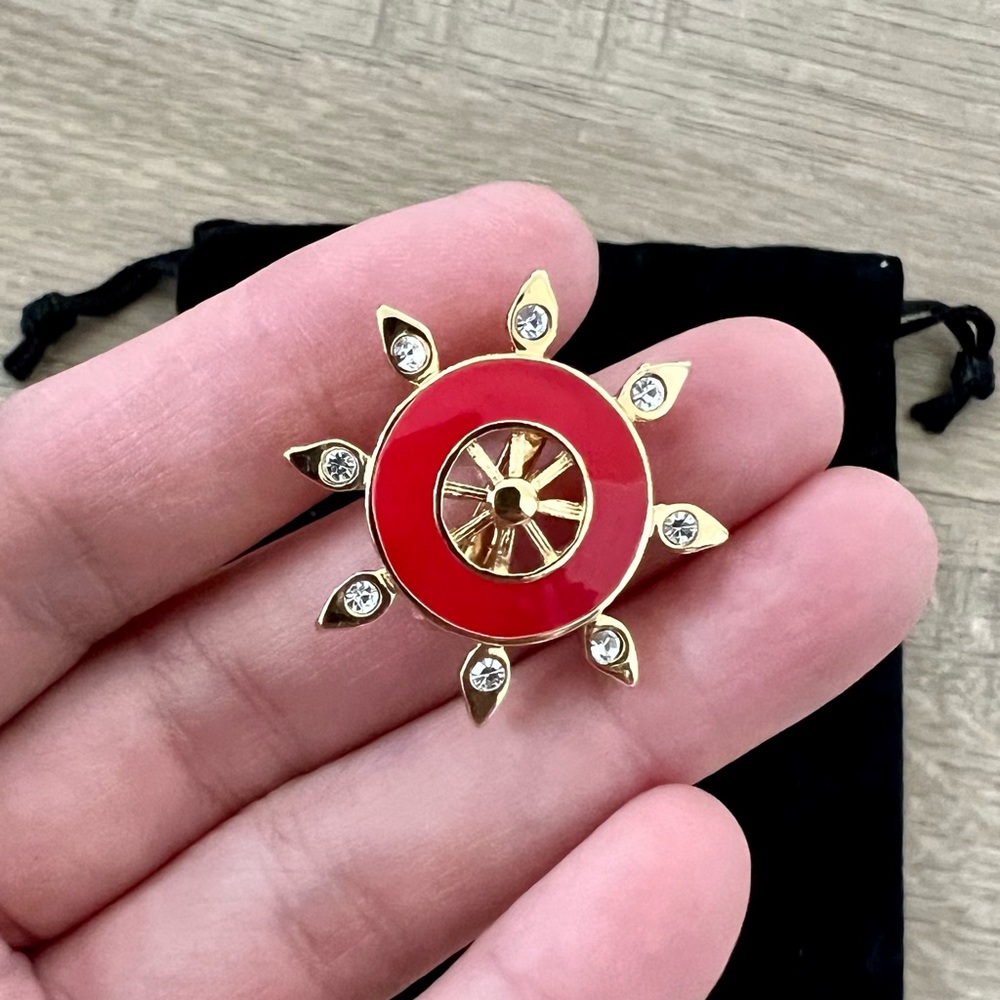 Vintage St. John‎ Enamel Red Wheel Brooch 1980s